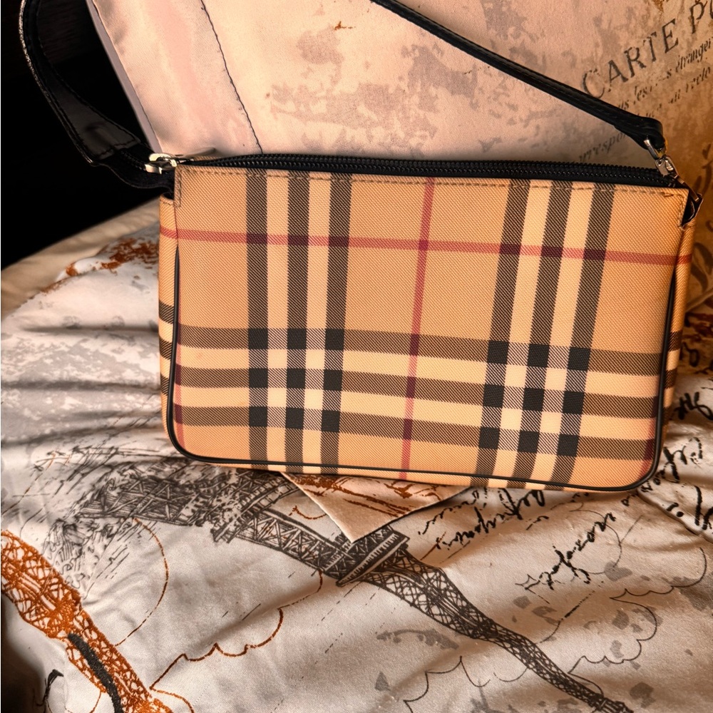 Burberry Tan Clutch with Iconic Plaid Design
